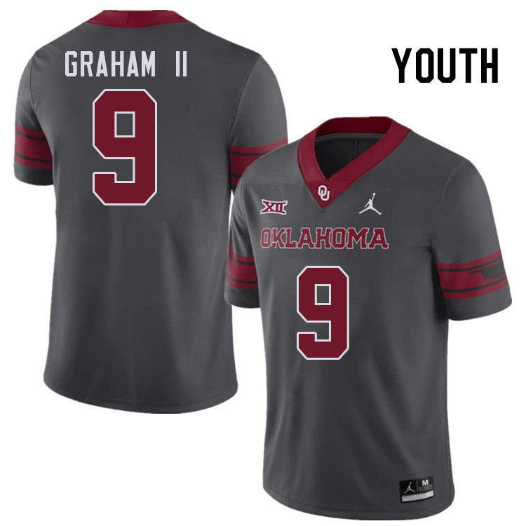 Youth #9 D.J. Graham II Oklahoma Sooners College Football Jerseys Stitched-Charcoal - Click Image to Close